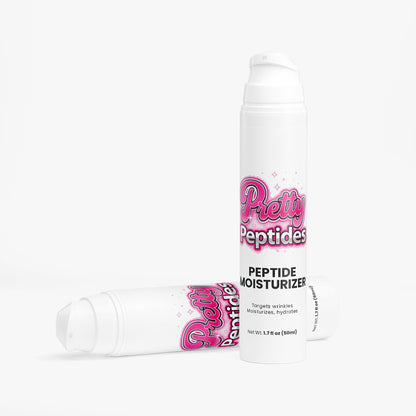 Woman applying peptide moisturizer for hydration and firm skin