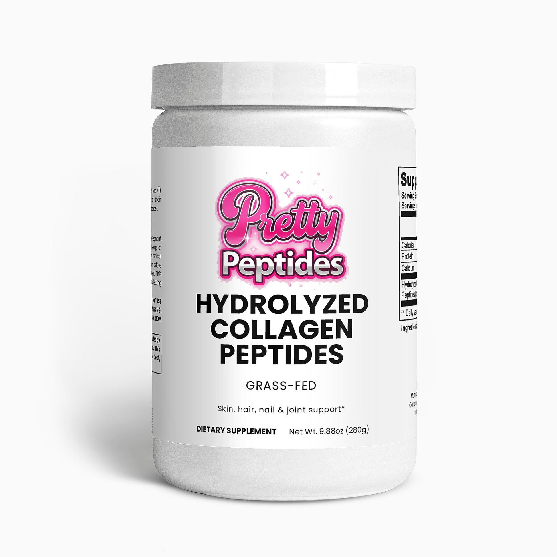 Front view of Grass-Fed Hydrolyzed Collagen Peptides jar showcasing clean, natural supplement packaging