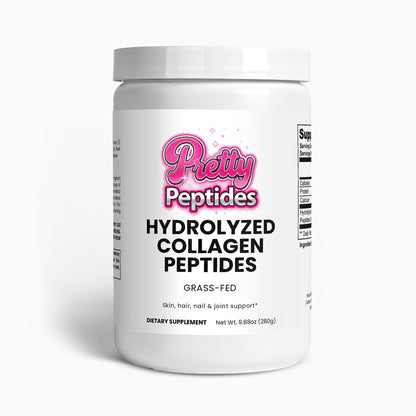 Front view of Grass-Fed Hydrolyzed Collagen Peptides jar showcasing clean, natural supplement packaging