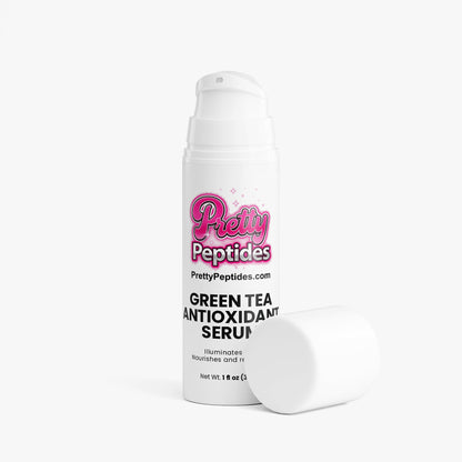 Green Tea Antioxidant Serum featured in daily skincare routine with toner and moisturizer