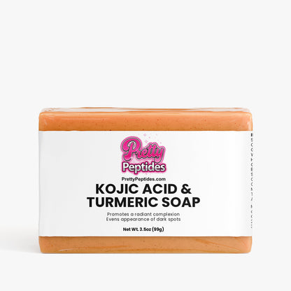 Front view of Kojic Acid & Turmeric Soap showing clean, natural skincare packaging