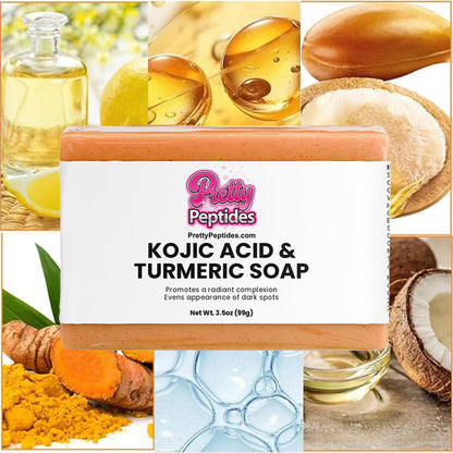 Kojic Acid & Turmeric Soap by Prettypeptides for brightening and evening skin tone naturally