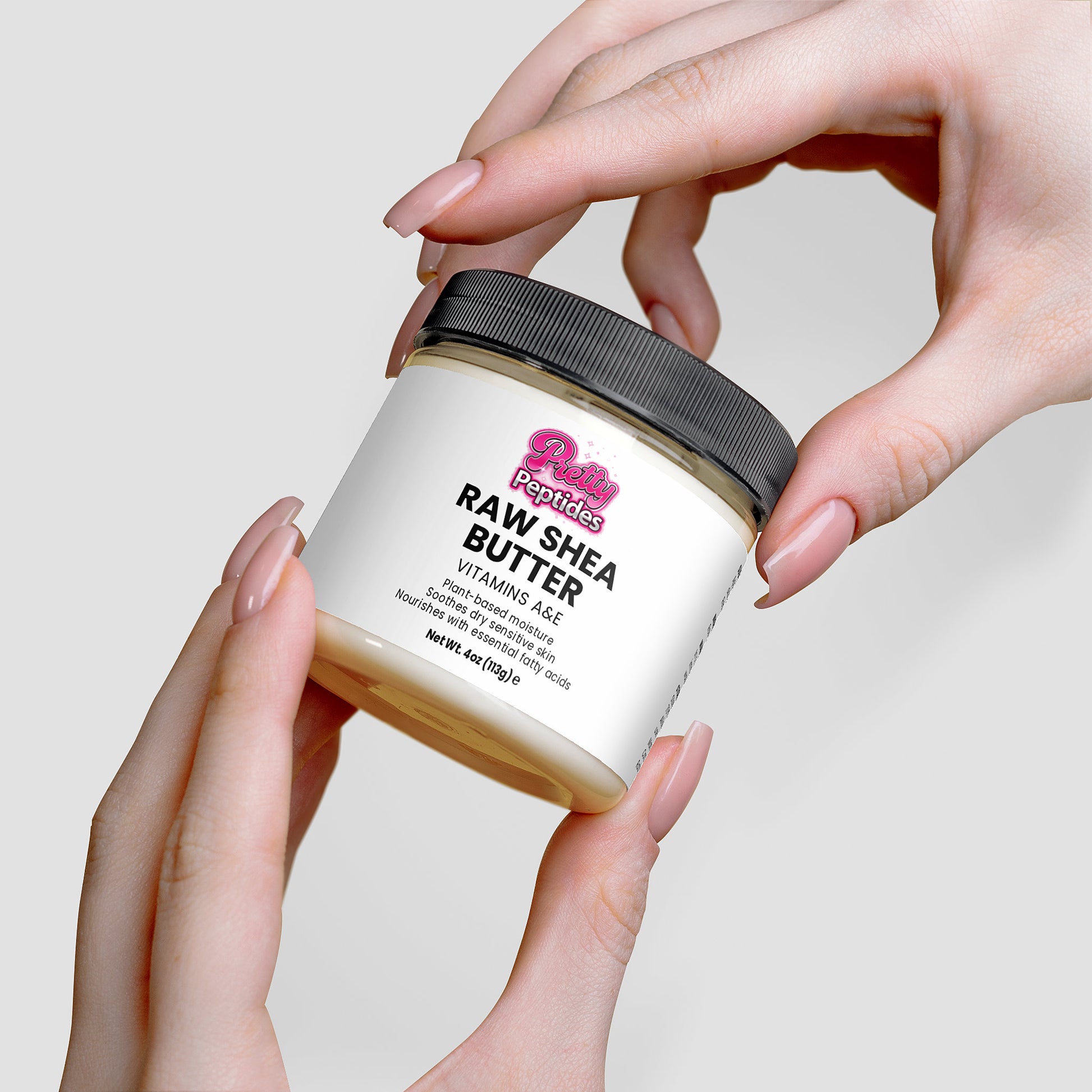 Key natural ingredients in Raw Shea Butter including vitamins A, E, and F for skin repair and nourishment