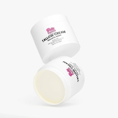 Applying Tallow Cream Peaceful Night to face and neck for overnight hydration and skin repair