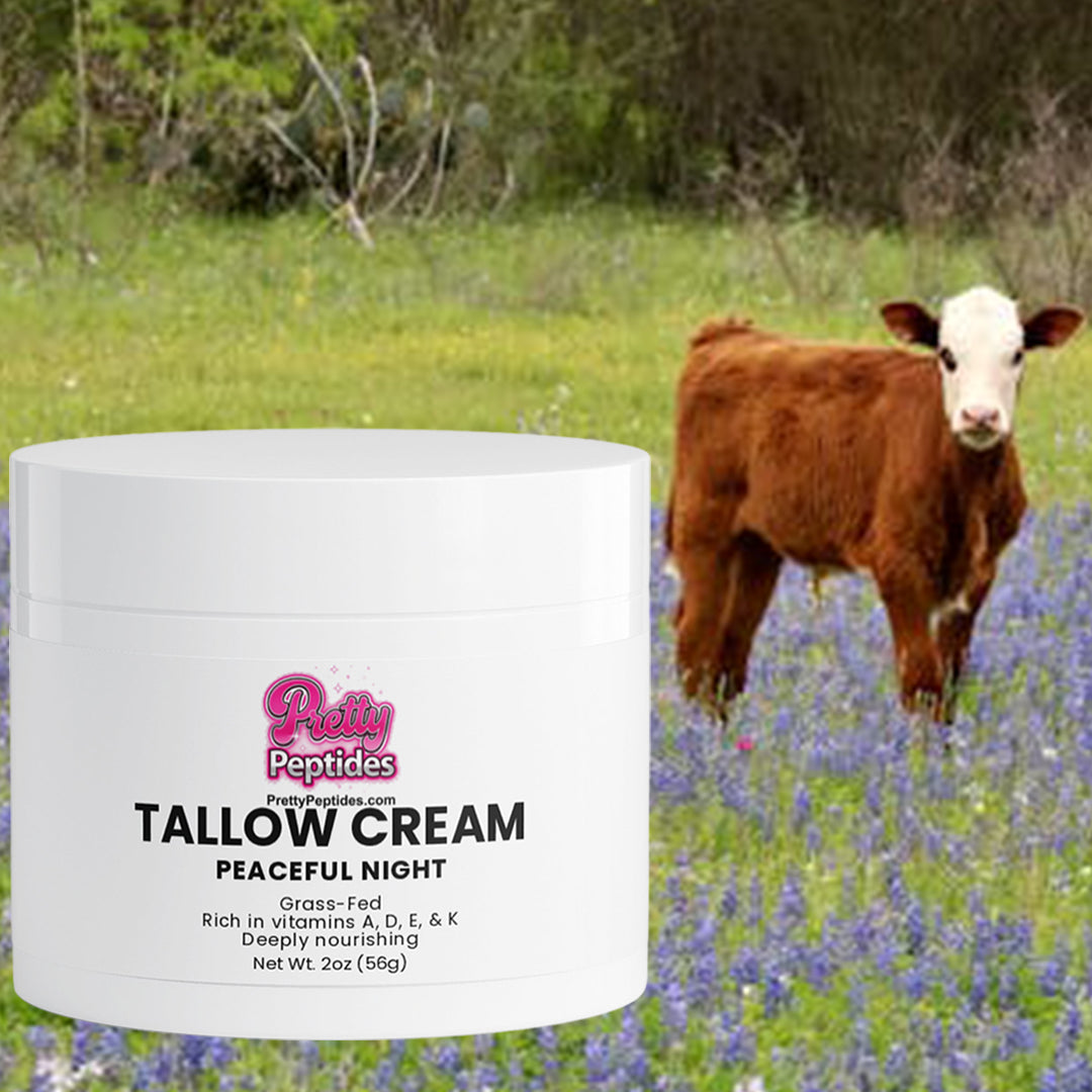 Tallow Cream Peaceful Night by Prettypeptides for nourishing and soothing overnight skin hydration