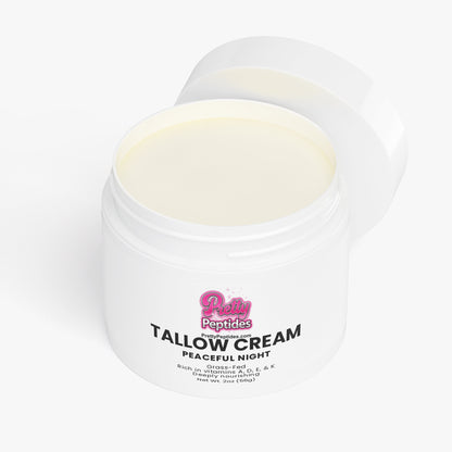 Tallow Cream Peaceful Night featured in nightly skincare routine with toner and serum